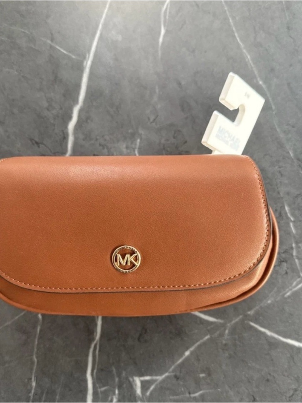 NWT Michael Kors Brown Leather waist bag with Gold MK Emblem